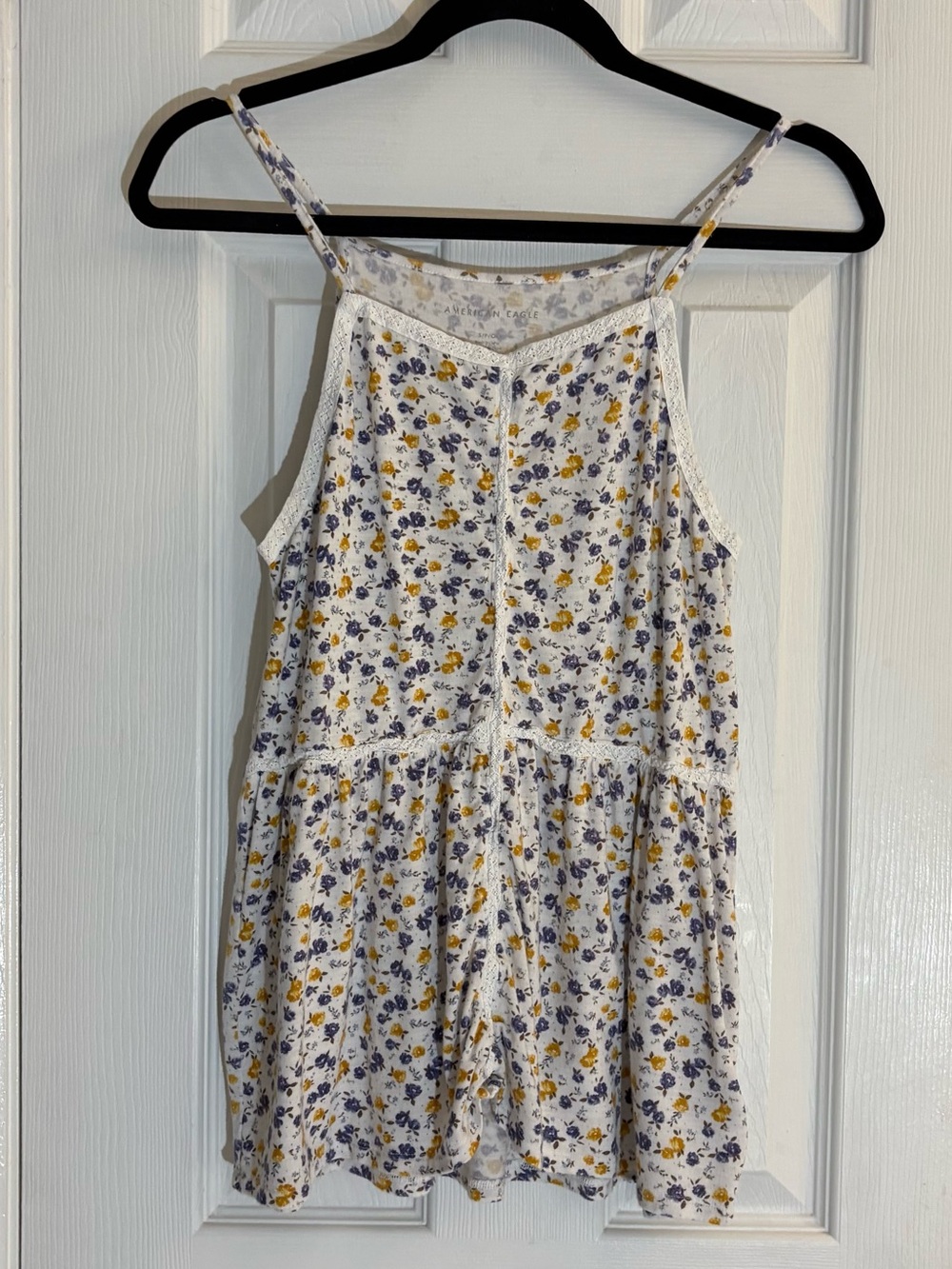 American Eagle Floral Babydoll Cami Tank Top Women's Small White Purple Yellow.